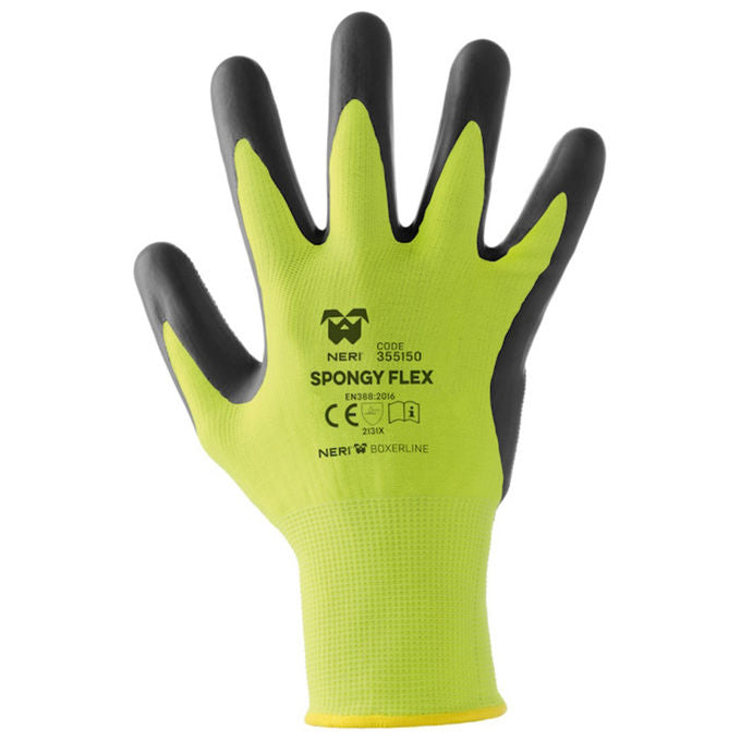 Neri Safety CF12PA SPONGY FLEX Guanti da Lavoro Poliestere calibro 13 Lattice antiscivolo Taglia 9 12 pz colore Giallo Nero