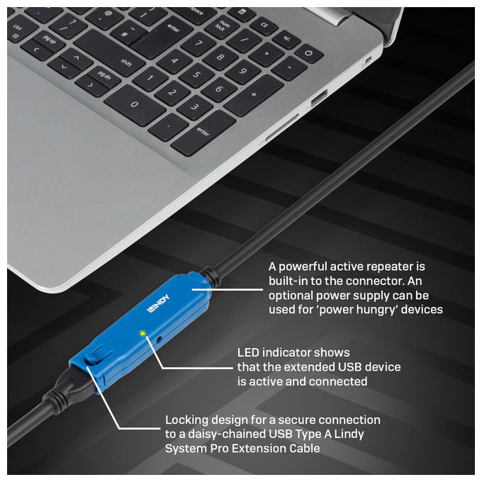 Lindy 43381 Cavo USB 3.2 Gen 1 Attivo 8 m USB C Maschio USB A Femmina 5 Gbit-s colore Nero Blu