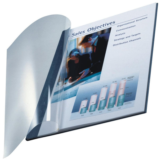 Leitz 74150035 ImpressBind Cartellina Copertina Morbida A4 Softcover PET Trasparente Dorso 14 mm 140 Fogli Confezione 10 Pezzi colore Blu