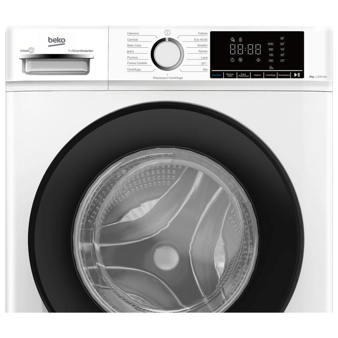 Beko BMX8126DB b100 Lavatrice Frontale 8 Kg 1200 rpm Classe A Inverter Vapore Display XL (85x60x52 cm) colore Bianco
