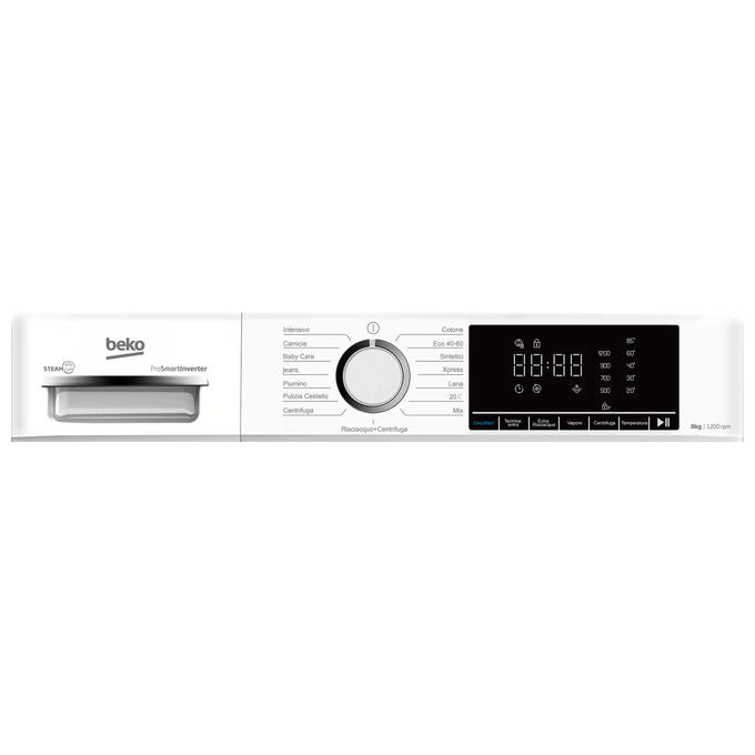 Beko BMX8126DB b100 Lavatrice Frontale 8 Kg 1200 rpm Classe A Inverter Vapore Display XL (85x60x52 cm) colore Bianco