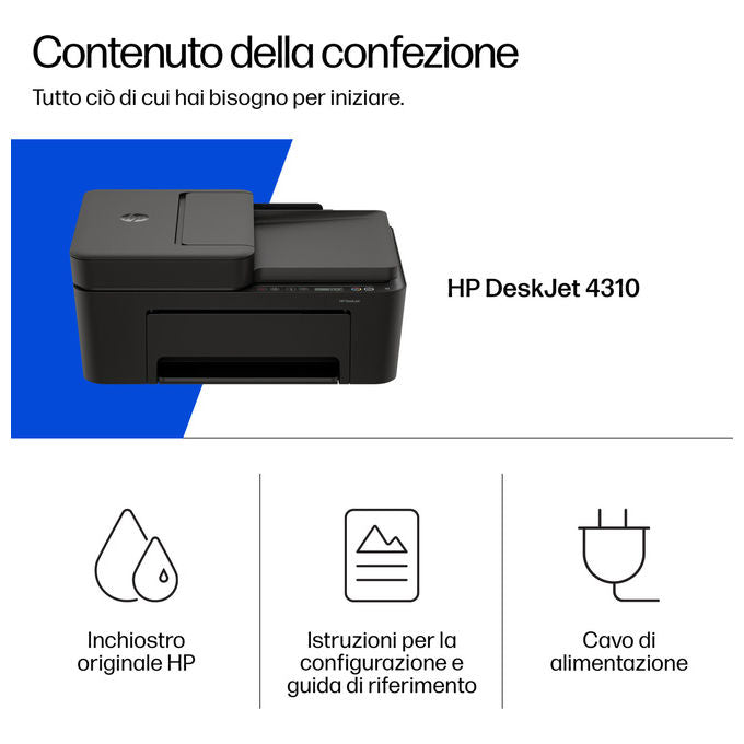 HP A24HPB DeskJet 4310 Stampante Multifunzione Inkjet Colore Wi-Fi ADF AirPrint HP Instant Ink 4800x1200 DPI colore Grigio