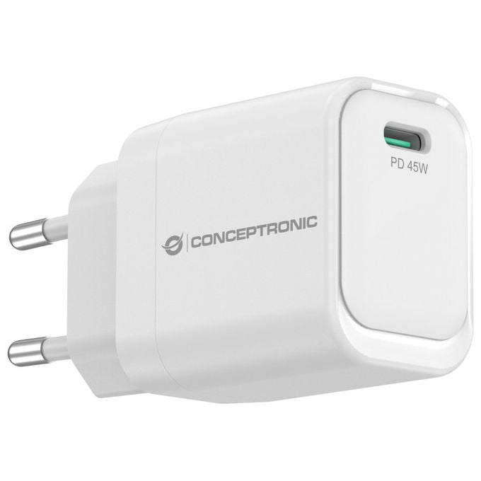 Conceptronic ALTHEA19W45 Caricatore USB-C GaN 45W Power Delivery 3.0 PPS Ricarica Rapida colore Bianco
