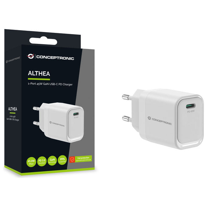 Conceptronic ALTHEA19W45 Caricatore USB-C GaN 45W Power Delivery 3.0 PPS Ricarica Rapida colore Bianco