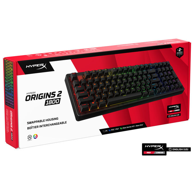 HyperX B4QS4AA Origins 2 1800 Tastiera Gaming Meccanica Switch Red USB-C Polling 8000 Hz RGB colore Nero