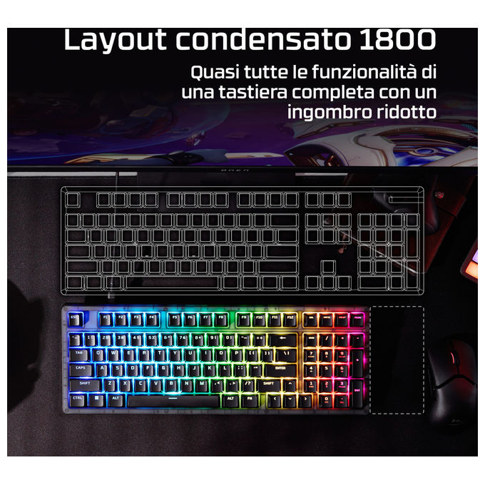 HyperX B4QS4AA Origins 2 1800 Tastiera Gaming Meccanica Switch Red USB-C Polling 8000 Hz RGB colore Nero