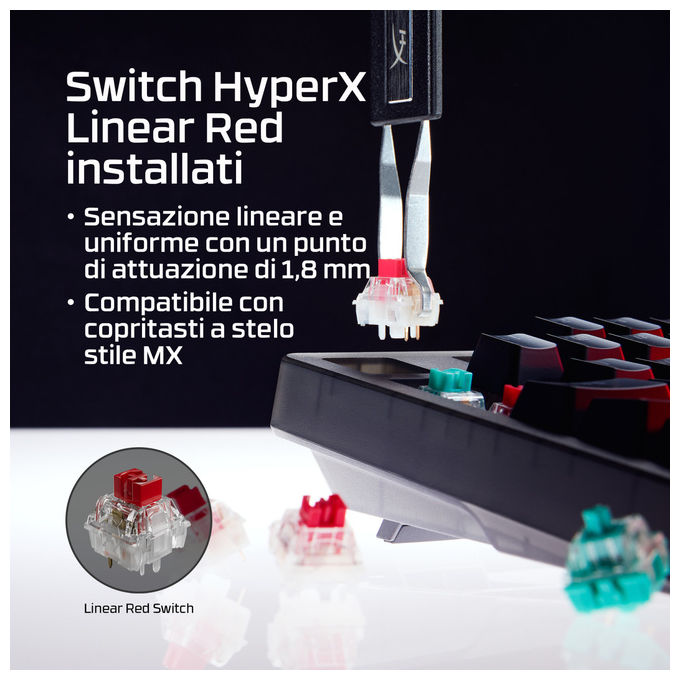 HyperX B4QS4AA Origins 2 1800 Tastiera Gaming Meccanica Switch Red USB-C Polling 8000 Hz RGB colore Nero