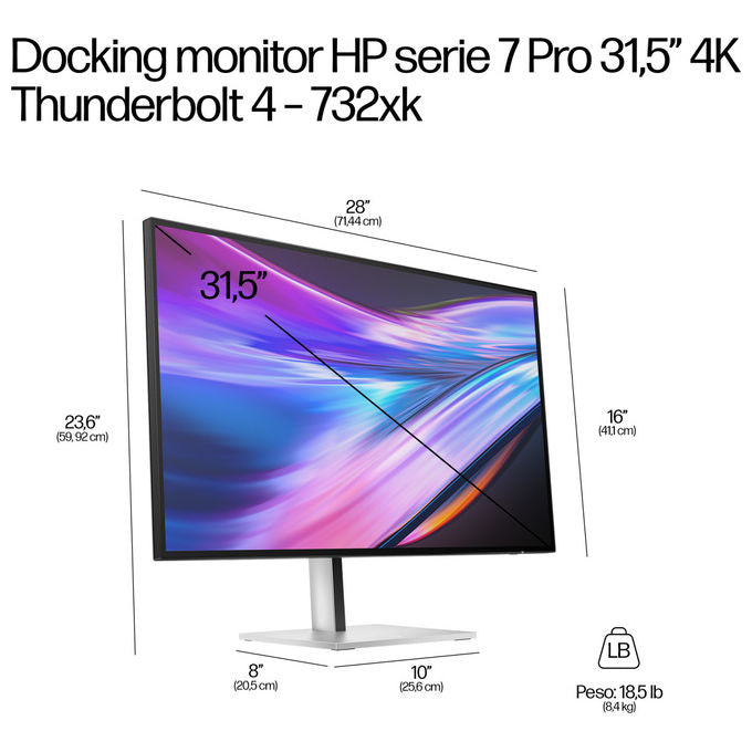 HP B7JM6AA Series 7 Pro Monitor Docking 31,5'' 4K Ultra HD IPS Black Thunderbolt 4 120Hz USB Hub LAN colore Argento