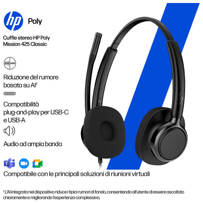 HP Poly C01B2AA Mission 415 Cuffie Monoaurali USB-C Microfono Noise Cancelling Cavo 2 m colore Nero