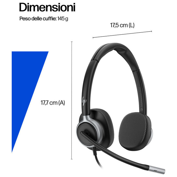 HP Poly C01C6AA Mission 625 Cuffie Stereo Cablate USB-C Microfono Boom Cancellazione Rumore IA Busy Light colore Nero