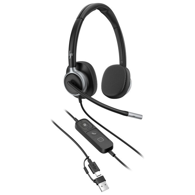 HP Poly C01C6AA Mission 625 Cuffie Stereo Cablate USB-C Microfono Boom Cancellazione Rumore IA Busy Light colore Nero