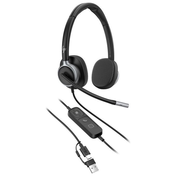 HP Poly C01C6AA Mission 625 Cuffie Stereo Cablate USB-C Microfono Boom Cancellazione Rumore IA Busy Light colore Nero