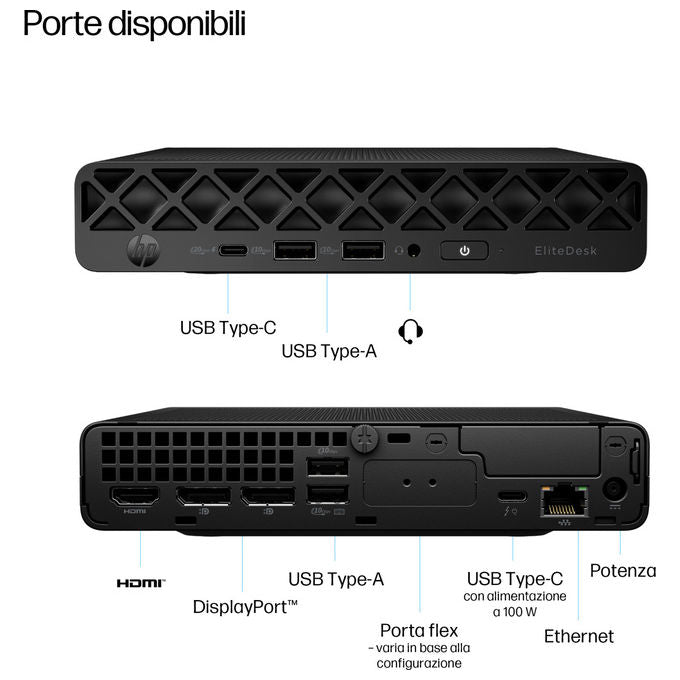 HP D57L1ET EliteDesk 8 Mini G1i Mini PC Intel Core Ultra 7 265T 16 GB DDR5 512 GB SSD NVMe Windows 11 Pro Wi-Fi 7 colore Nero