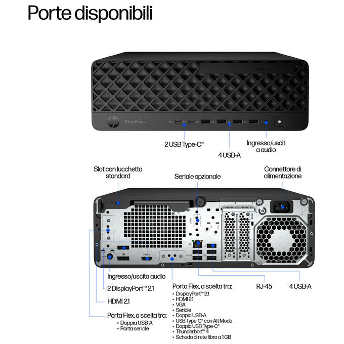 HP D5BB8ET EliteDesk 8 SFF G1i Desktop AI PC Intel Core Ultra 9 285 32 GB DDR5 1 TB SSD NVMe M.2 Wi-Fi 7 Windows 11 Pro colore Nero