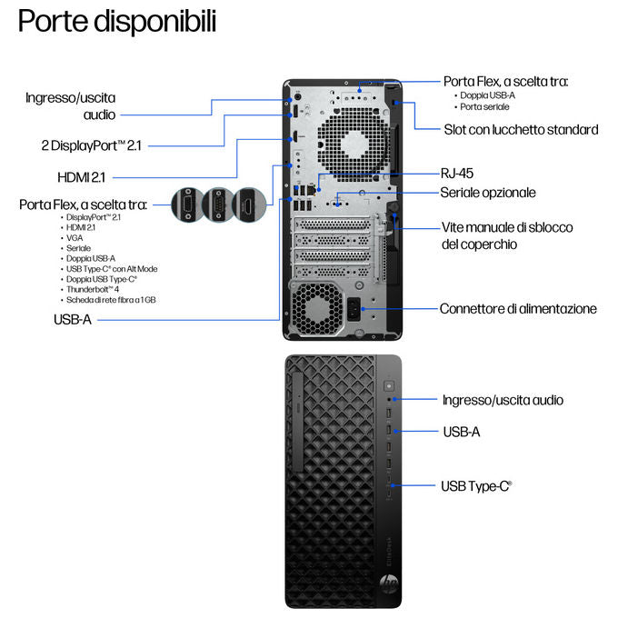 HP D5BC6ET EliteDesk 8 Tower G1i PC Desktop AI Intel Core Ultra 5 235 16 GB DDR5 512 GB SSD NVMe Wi-Fi 7 Windows 11 Pro colore Nero