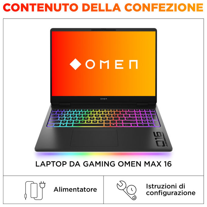 HP OMEN MAX 16-ah0013nl Gaming Laptop Intel Core Ultra 7 255HX 16 GB RAM 1 TB SSD NVIDIA RTX 5070 colore Nero