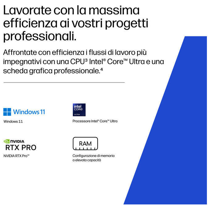 HP DK1L4ET ZBook X G2i Laptop AI Workstation 16'' Intel Core Ultra 7 24 GB DDR5 1 TB SSD NVIDIA RTX PRO 1000 Blackwell Windows 11 Pro colore Argento