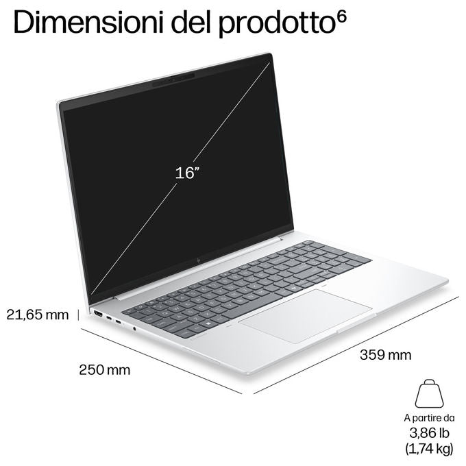 HP DL5Q4AT EliteBook 8 AI PC 16'' Computer portatile AMD Ryzen AI 5 16 GB DDR5 512 GB SSD Wi-Fi 7 Windows 11 Pro colore Argento