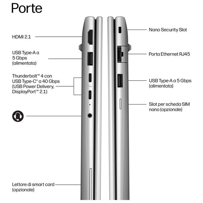 HP DL5R0AT EliteBook 6 G2i Notebook 14'' Intel Core Ultra 7 355 32 GB DDR5 1 TB SSD NVMe Wi-Fi 7 Windows 11 Pro colore Argento