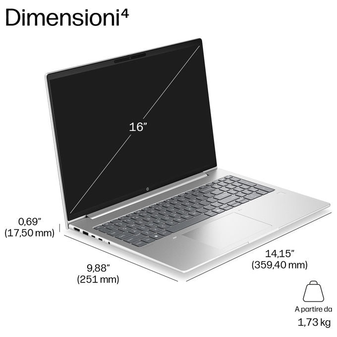 HP DP9J6AT ProBook 4 G2a Notebook 16'' AMD Ryzen AI 5 430 16GB RAM 512GB SSD Windows 11 Pro colore Argento