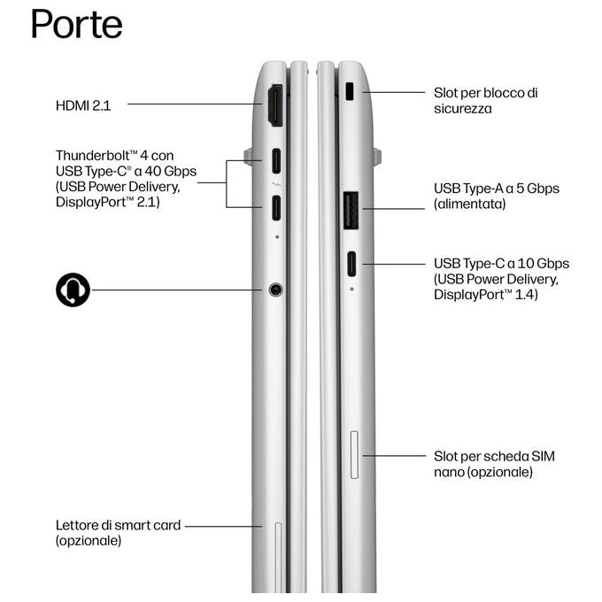 HP DQ3S5AT EliteBook 8 G2i Notebook 16 pollici Intel Core Ultra 7 355 16 GB RAM 512 GB SSD Wi-Fi 7 Windows 11 Pro colore Argento