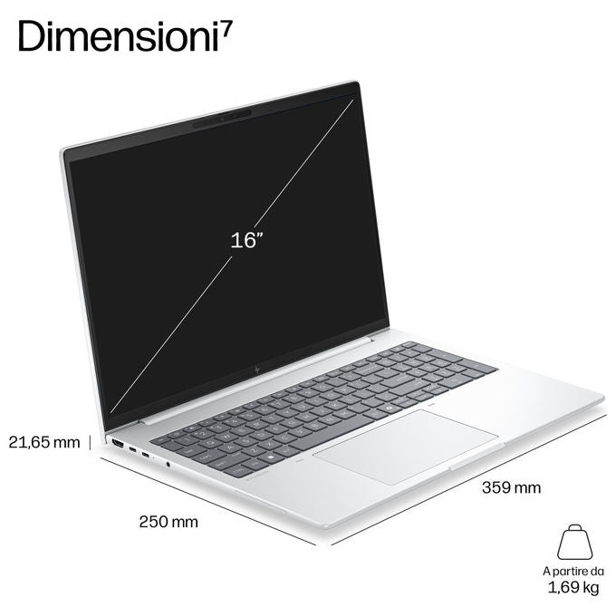 HP DQ3S5AT EliteBook 8 G2i Notebook 16 pollici Intel Core Ultra 7 355 16 GB RAM 512 GB SSD Wi-Fi 7 Windows 11 Pro colore Argento