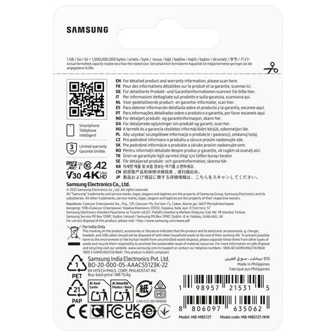 Samsung MB-MB512T-WW T7 Scheda microSDXC 512GB UHS-I U3 V30 A2 170 MB-s colore Blu