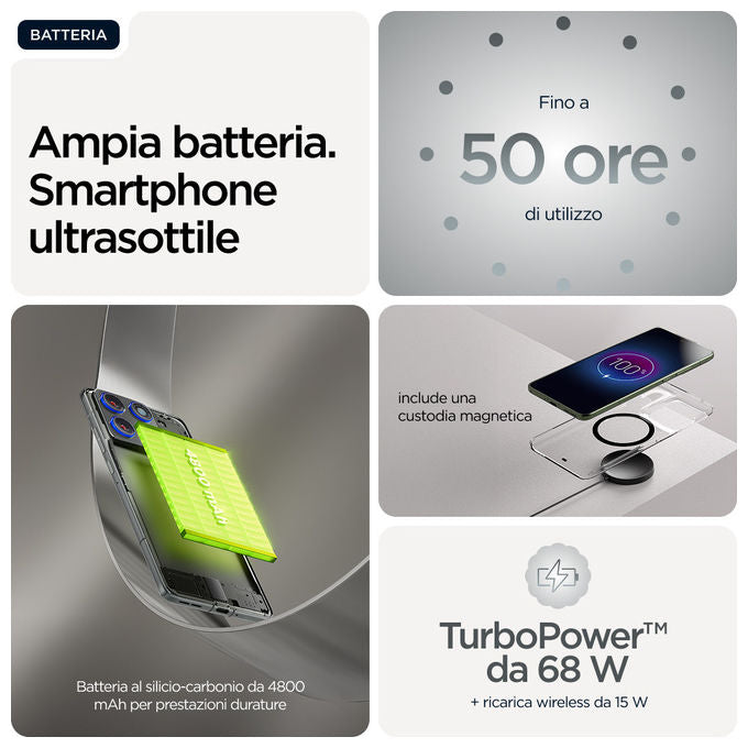 Motorola PBA50064IT Edge 70 Smartphone 5G 6.7'' AMOLED 12GB 512GB Snapdragon 7 Gen 4 50MP IP68 TurboPower 68W colore Grigio