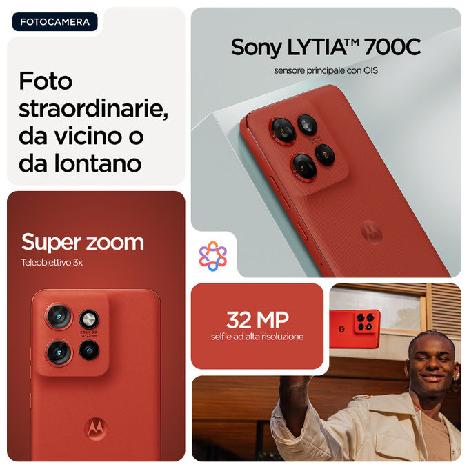 Motorola PBA80035IT Edge 60 Neo Smartphone 5G 8GB 256GB Display 6.36'' pOLED 120Hz Tripla Camera 50MP Android 15 colore Rosso