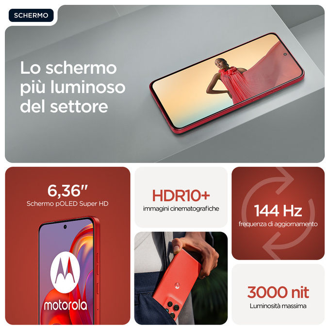 Motorola PBA80035IT Edge 60 Neo Smartphone 5G 8GB 256GB Display 6.36'' pOLED 120Hz Tripla Camera 50MP Android 15 colore Rosso