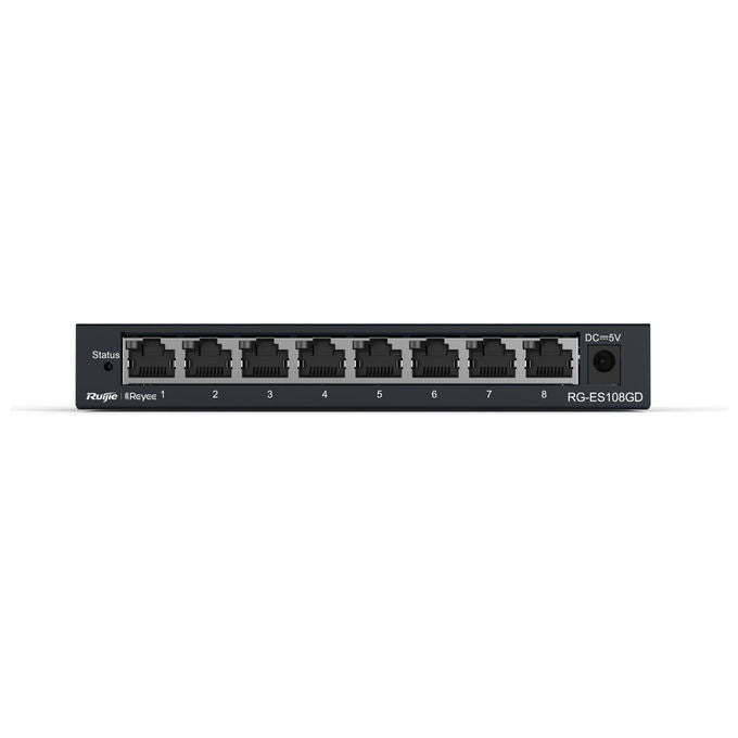 Ruijie Networks RG-ES108GD Switch di rete Non gestito 8 porte Gigabit Ethernet 10-100-1000 Mbps 16 Gbps colore Nero