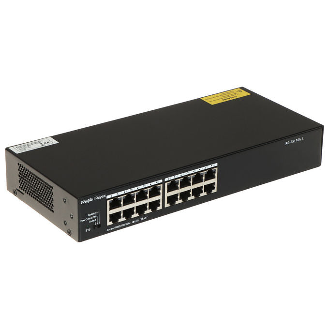 Reyee RG-ES116G-L Switch di rete Non gestito L2 16 porte RJ45 Gigabit 10-100-1000 Mbps Metallo Desktop colore Nero