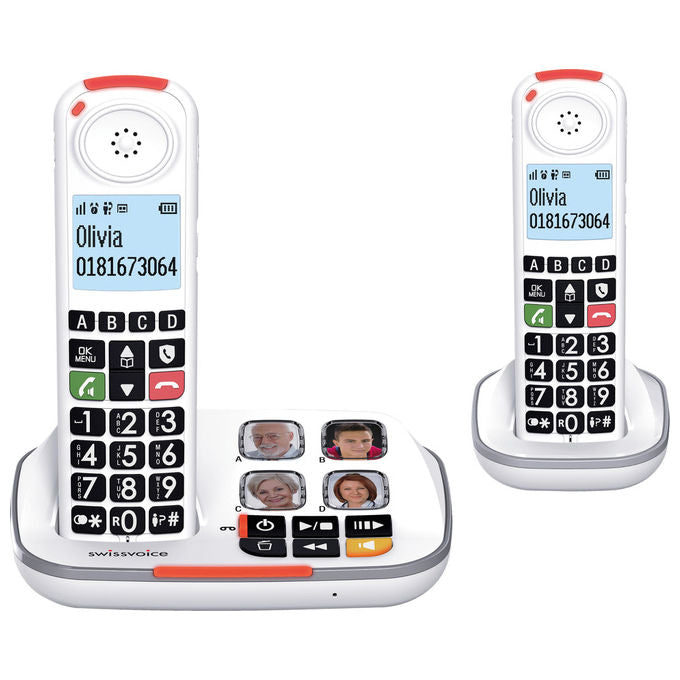 Swissvoice ATL1424003 Xtra 2355 Telefono Cordless DECT Duo Segreteria 30 min Tasti Grandi Audio Boost 40 dB Suoneria 90 dB Blocco Chiamate colore Bianco