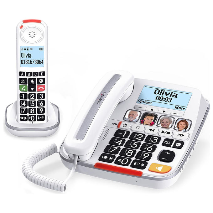 Swissvoice ATL1424027 Xtra 3355 Telefono Combo Fisso e Cordless DECT Tasti Grandi Suoneria 90 dB Audio Boost 40 dB Segreteria 30 min Blocco Chiamate Compatibile Apparecchi Acustici