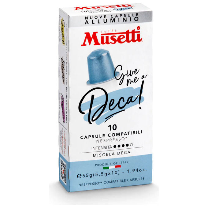 Caffe' Musetti Capsule Alluminio Compatibili Nespresso Miscela Deca Decaffeinato Arabica Robusta Intensita' 4-5 10 pz