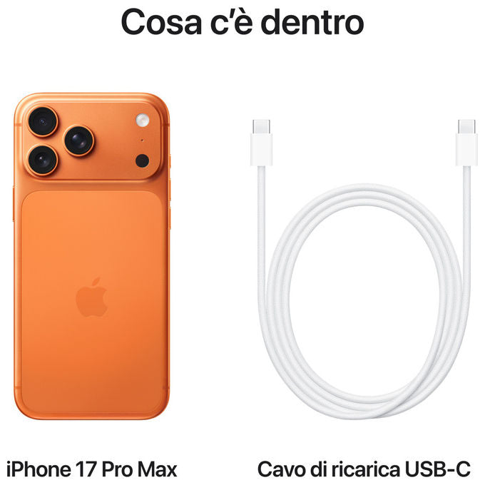 Apple MFYN4QL-A iPhone 17 Pro Max Smartphone 256GB 5G Display 6.9'' OLED A19 Pro Tripla Fotocamera 48MP colore Arancione Cosmico
