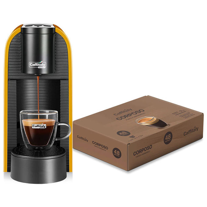 Caffitaly Volta Macchina da caffe' a capsule Caffitaly System con 48 capsule Corposo colore Senape