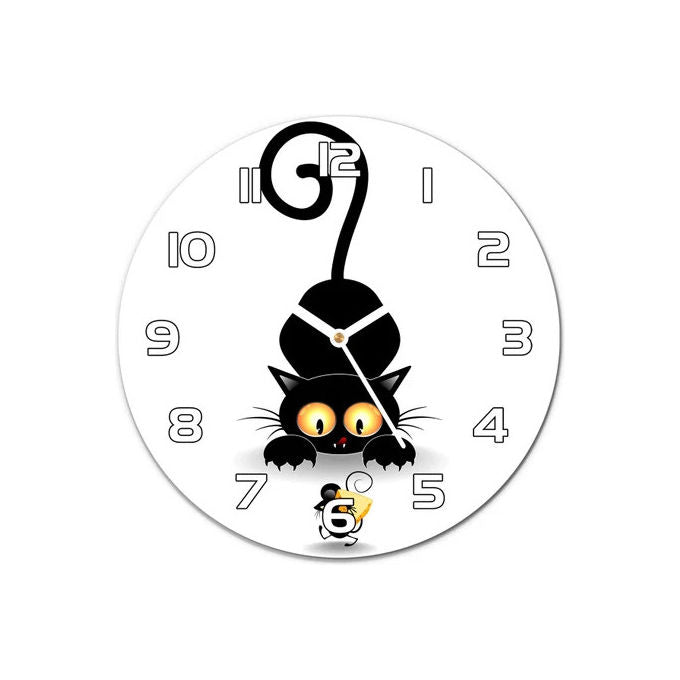 Lowell 15001 CAT Orologio da Parete in Vetro con Gatto Decorativo 33,5 cm