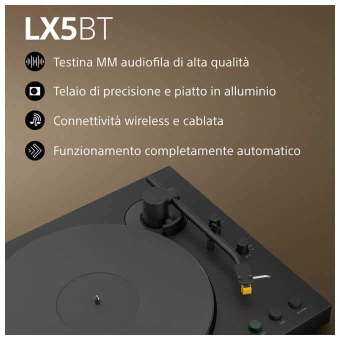Sony PSLX5BT Giradischi a Cinghia Automatico Bluetooth aptX piatto Alluminio 33 45 rpm colore Nero