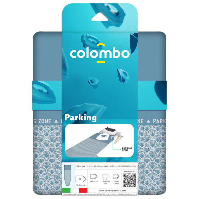 Colombo COP830 Foderina Copriasse da Stiro Triplo Strato 140x55 cm Zona Parking Cotone Biologico Made in Italy colore Blu