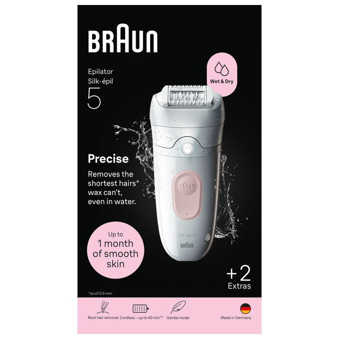 Braun SE5-011 Silk-épil 5 Epilatore Wet and Dry 28 pinzette MicroGrip SmartLight autonomia 40 ore colore Bianco