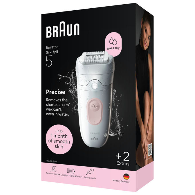 Braun SE5-011 Silk-épil 5 Epilatore Wet and Dry 28 pinzette MicroGrip SmartLight autonomia 40 ore colore Bianco