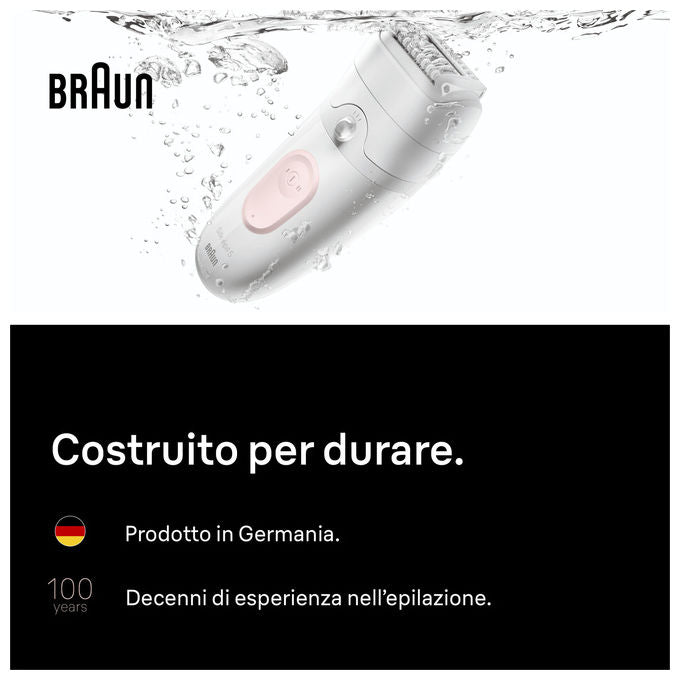 Braun SE5-011 Silk-épil 5 Epilatore Wet and Dry 28 pinzette MicroGrip SmartLight autonomia 40 ore colore Bianco