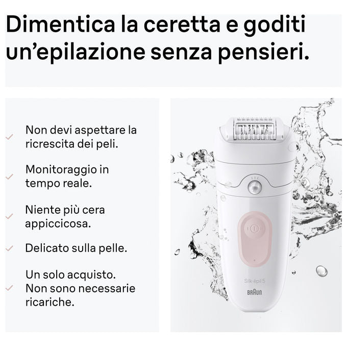 Braun SE5-011 Silk-épil 5 Epilatore Wet and Dry 28 pinzette MicroGrip SmartLight autonomia 40 ore colore Bianco