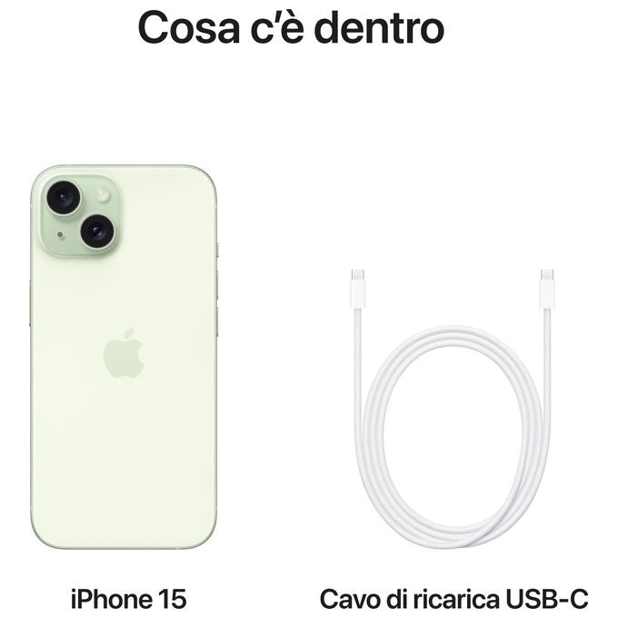 Apple MTP53QL-A iPhone 15 Smartphone 5G 6,1'' OLED 128GB Dual SIM USB-C Dynamic Island colore Verde