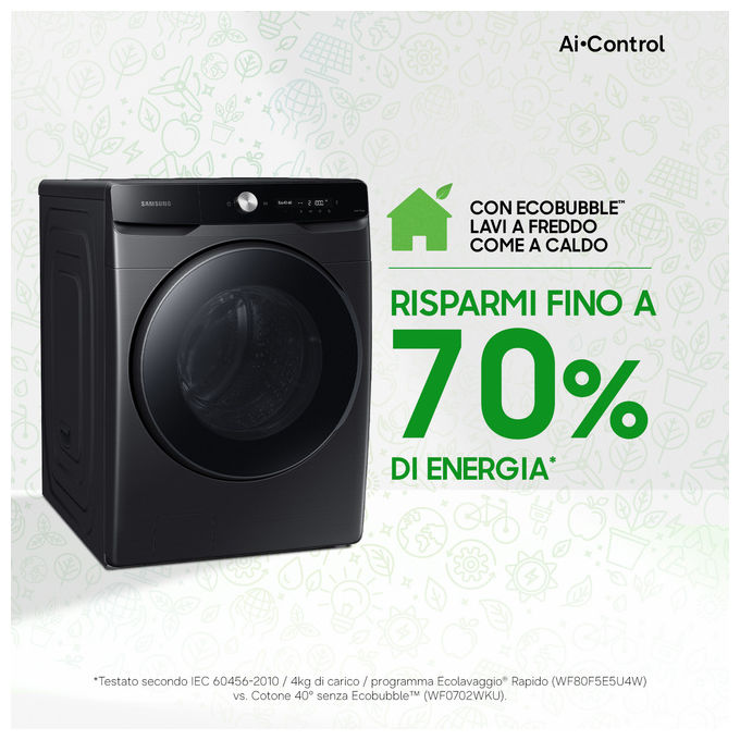 Samsung WF20DG8650BV Serie 8000 Lavatrice Caricamento Frontale 20 Kg 1000 rpm Classe A Wi-Fi AI Control ecobubble Vapore (98x68x87 cm) colore Nero
