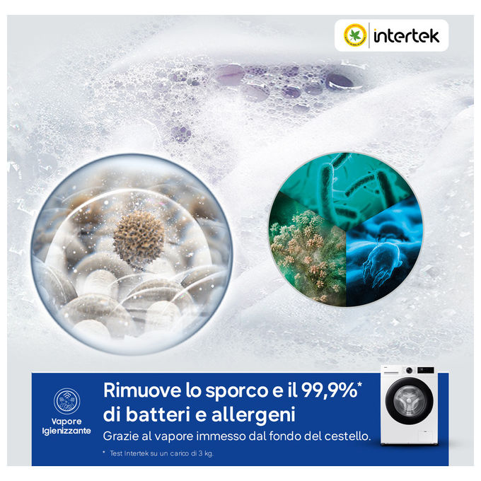 Samsung WW90DG5G34AEET Crystal Clean Lavatrice Frontale Slim 9 Kg 1400 rpm Classe A EcoBubble Vapore WiFi (85x60x48 cm) colore Bianco