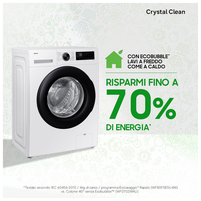 Samsung WW90DG5G34AEET Crystal Clean Lavatrice Frontale Slim 9 Kg 1400 rpm Classe A EcoBubble Vapore WiFi (85x60x48 cm) colore Bianco