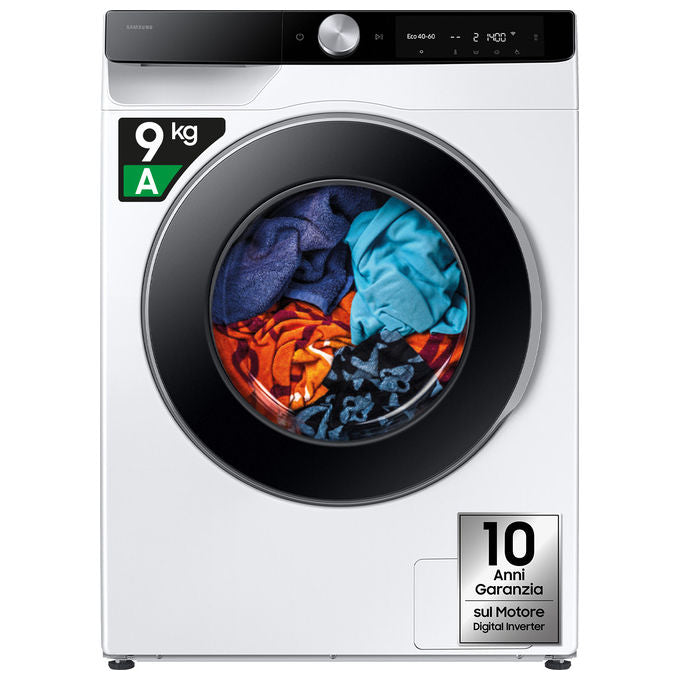 Samsung WW90DG6G94LKU3 Serie 6100D Lavatrice Frontale 9 Kg 1400 rpm Classe A AI Wash EcoDosatore Wi-Fi (85x60x48 cm) colore Bianco