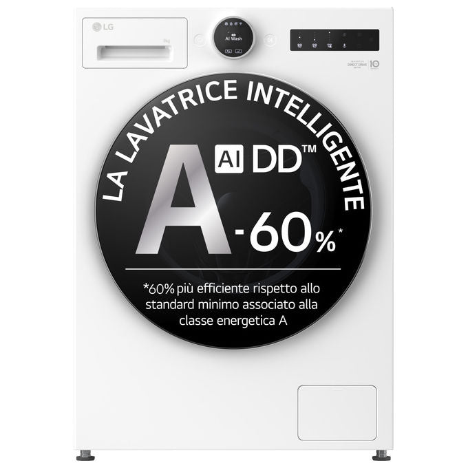 LG F4X9009TWCE Serie X9 Lavatrice Frontale 9 Kg 1400 rpm Classe A Wi-Fi AI Wash TurboWash 360 Steam+ (85x60x56 cm) colore Bianco